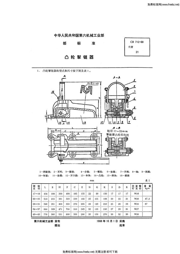 CB 712-1968 凸轮掣链器