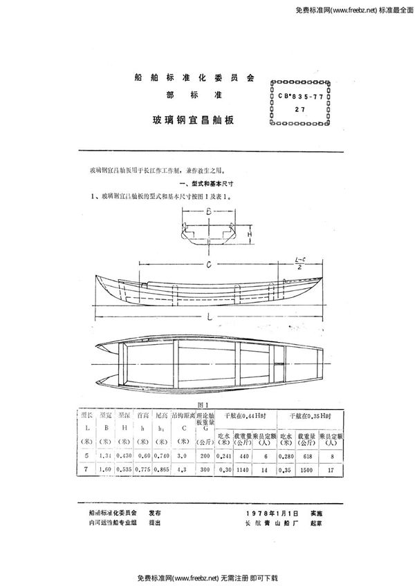 CB 835-1977 玻璃钢宜昌舢板