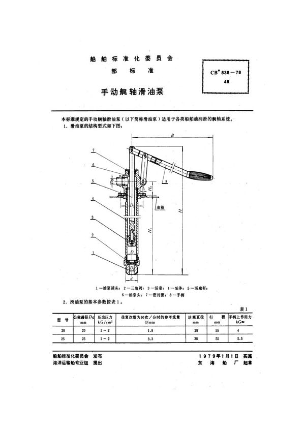 CB 838-1978 手动艉轴滑油泵