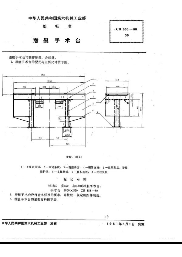 CB 888-1980 潜艇手术台