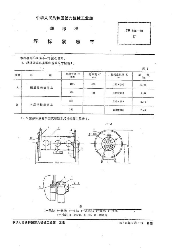 CB 896-1979 浮标索卷车