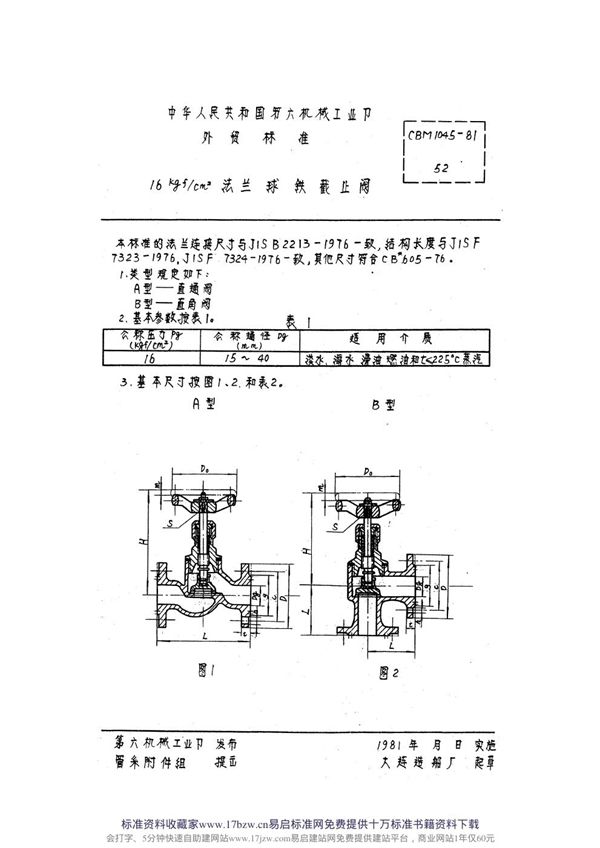 CBM 1045-1981 16kgf-cm2法兰球铁截止阀