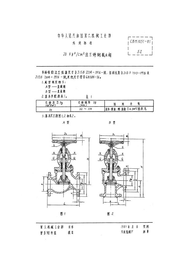 CBM 1051-1981 20kgf/cm2法兰铸钢截止阀