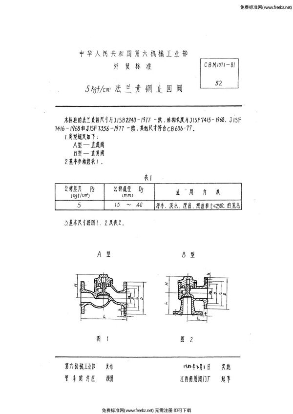 CBM 1071-1981 5kgf-cm2法兰青铜止回阀