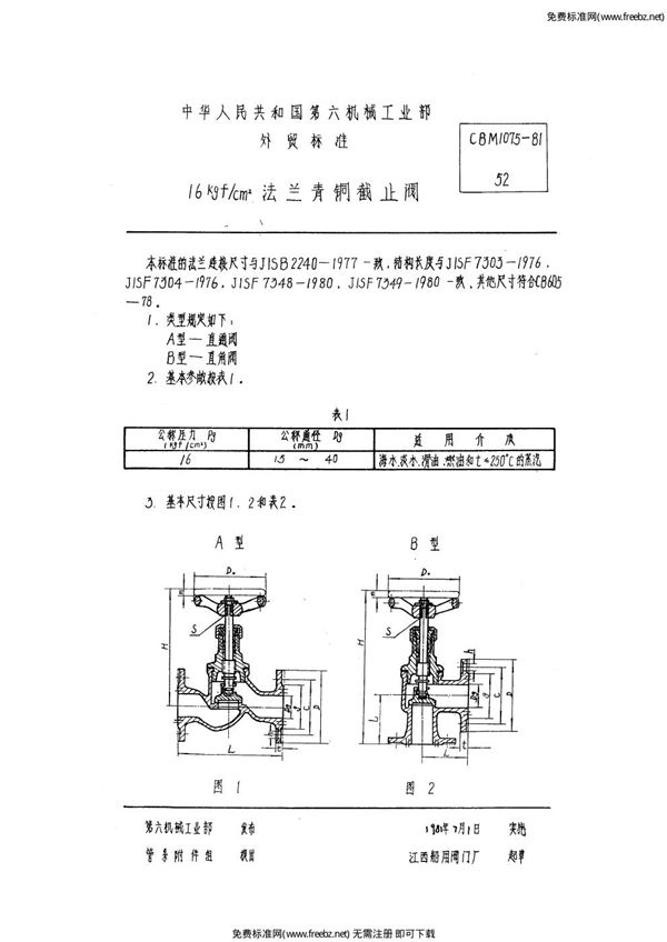 CBM 1075-1981 16kgf-cm2法兰青铜截止阀