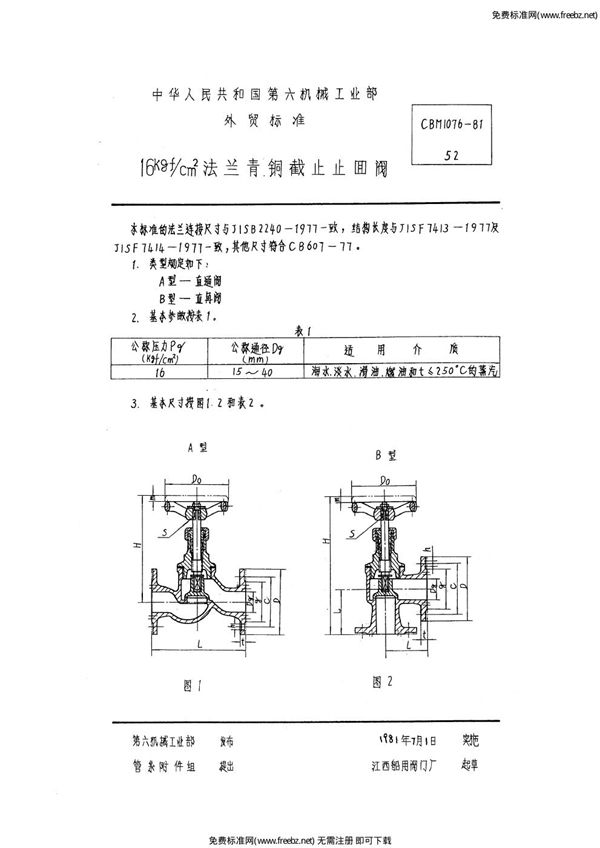 CBM 1076-1981 16kgf-cm2法兰青铜截止止回阀