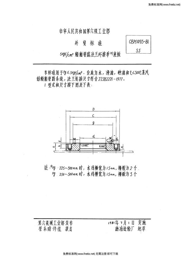 CBM 1093-1981 5kgf/cm2船舶管路法兰焊接单面座板