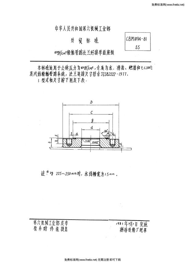 CBM 1094-1981 10kgf/cm2船舶管路法兰焊接单面座板