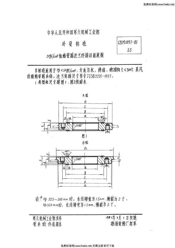 CBM 1097-1981 5kgf/cm2船舶管路法兰焊接双面座板