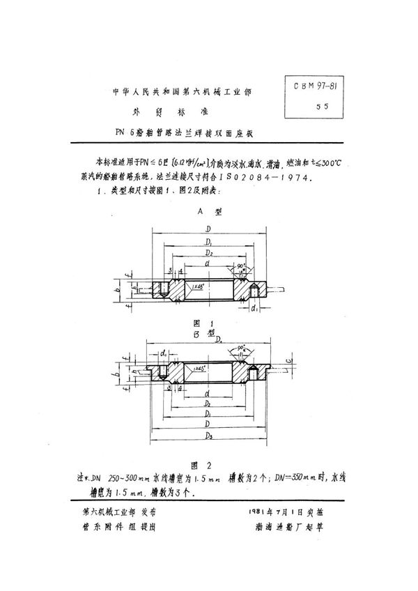 CBM 97-1981 PN6 船舶管路法兰焊接双面座板