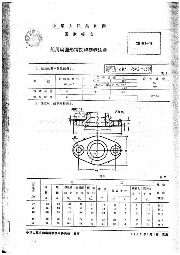 CB/T 3848-1999 船用扁圆形铸铁和铸钢法兰