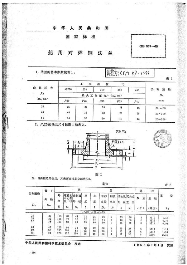 CB/T 47-1999 船用对焊钢法兰