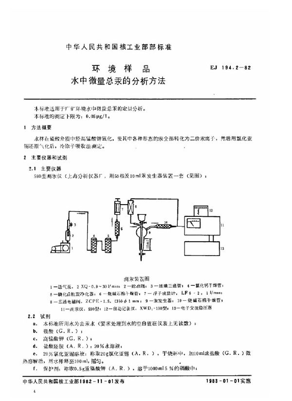 EJ/T 194.2-1982 环境样品 水中微量总汞的分析方法