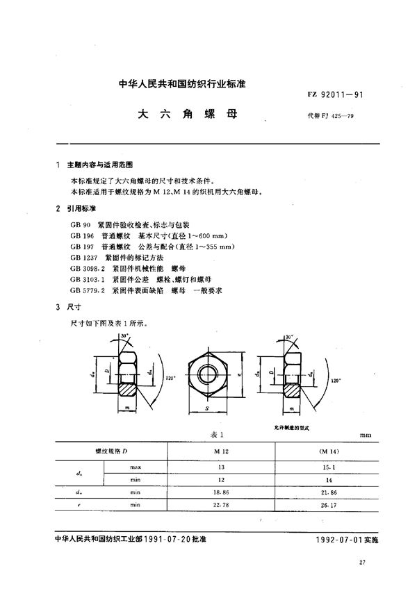 FZ 92011-1991 大六角螺母