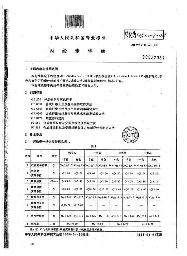 FZ/T 54008-1999 丙纶牵伸丝