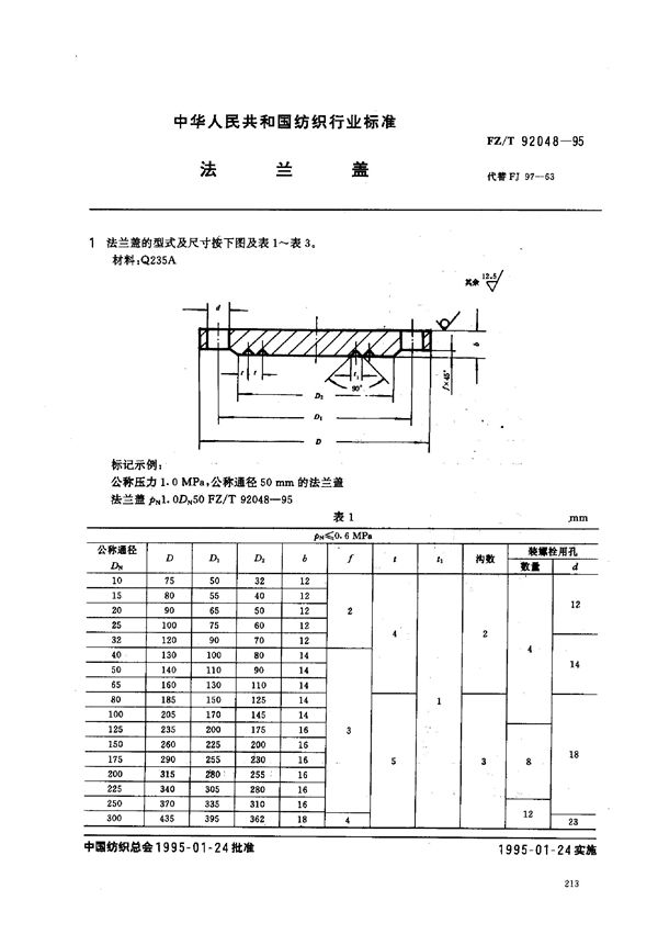 FZ/T 92048-1995 法兰盖