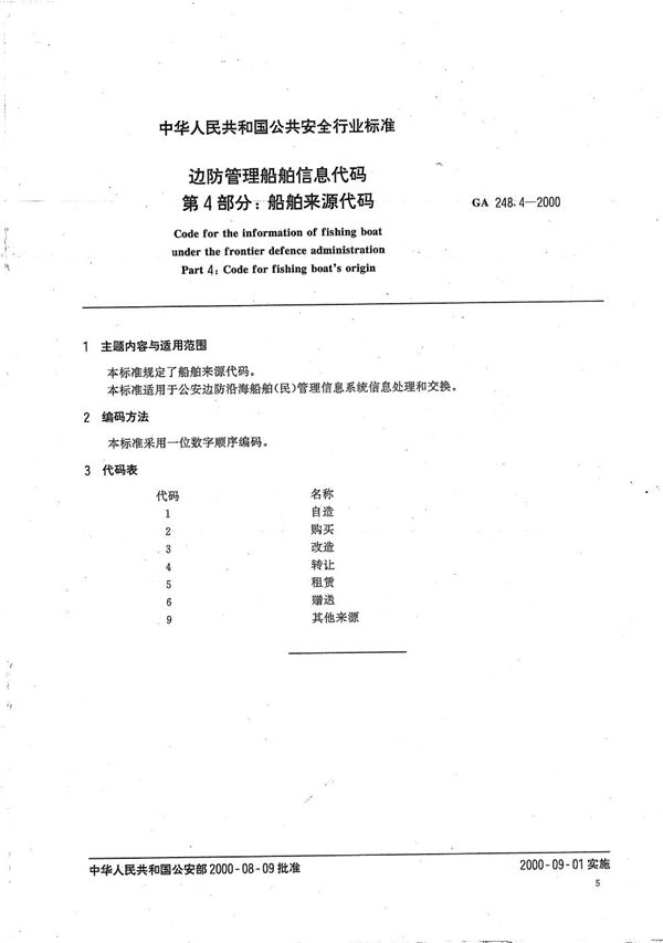 GA 248.4-2000 边防管理船舶信息代码 第4部分：船舶来源代码