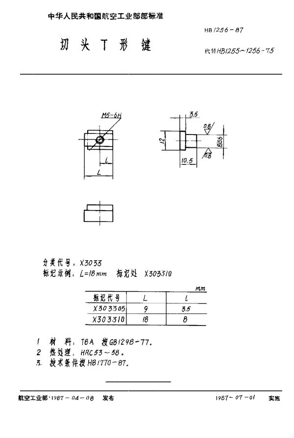 HB 1256-1987 切头T形键