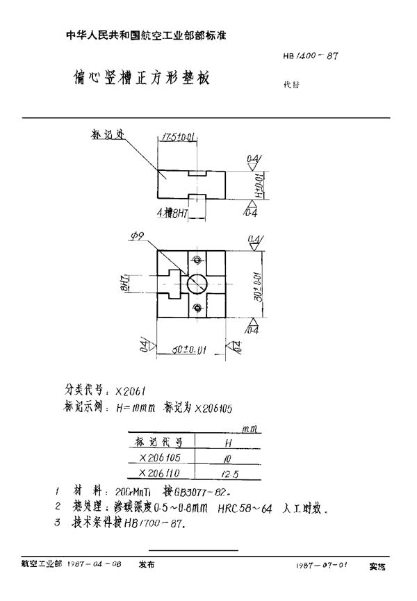 HB 1400-1987 偏心竖槽正方形垫板