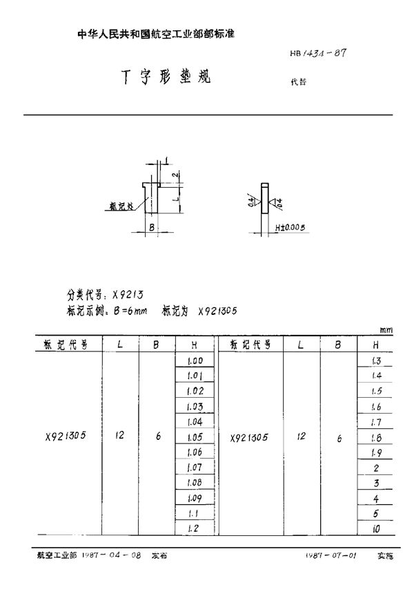 HB 1434-1987 T字形垫规