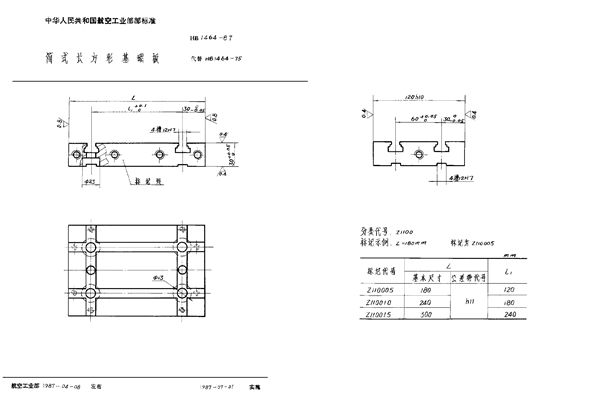 HB 1464-1987 简式长方形基础板