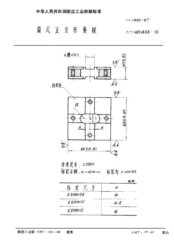 HB 1466-1987 简式正方形垫板