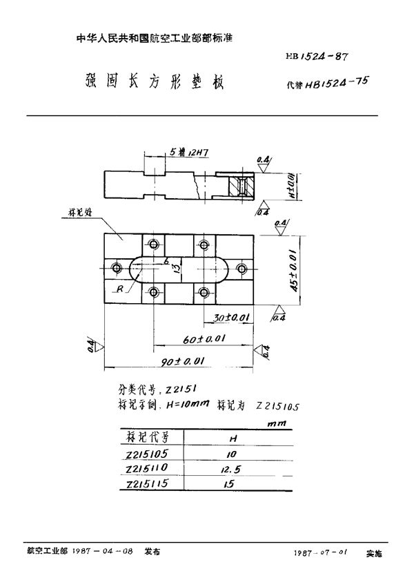 HB 1524-1987 强固长方形垫板