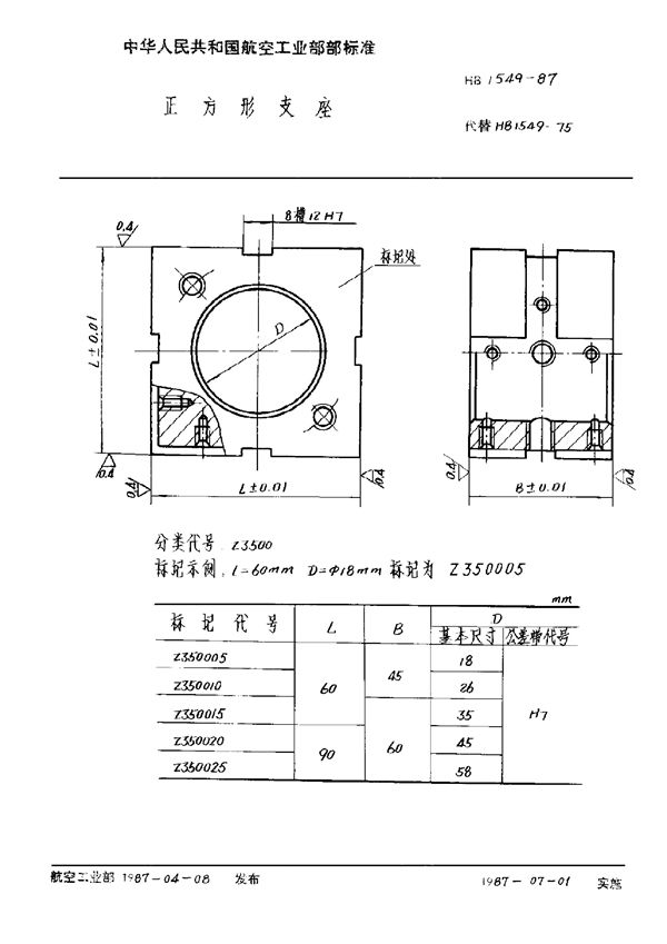 HB 1549-1987 正方形支座