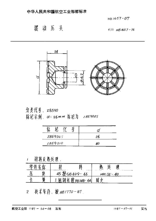 HB 1657-1987 摆动压头