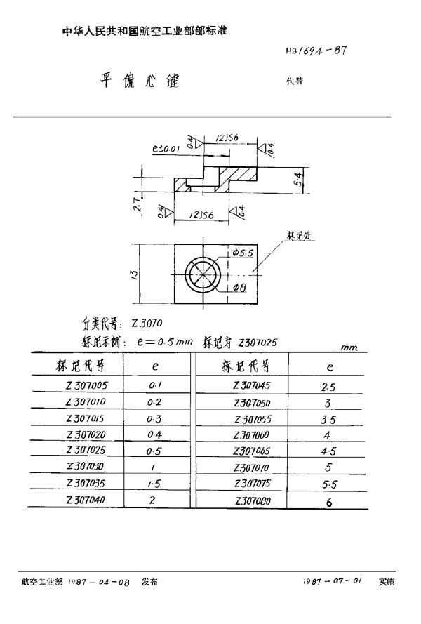 HB 1694-1987 平偏心键