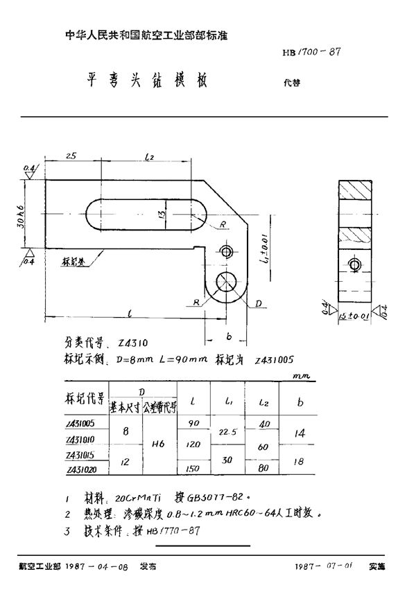 HB 1700-1987 平弯头钻模板