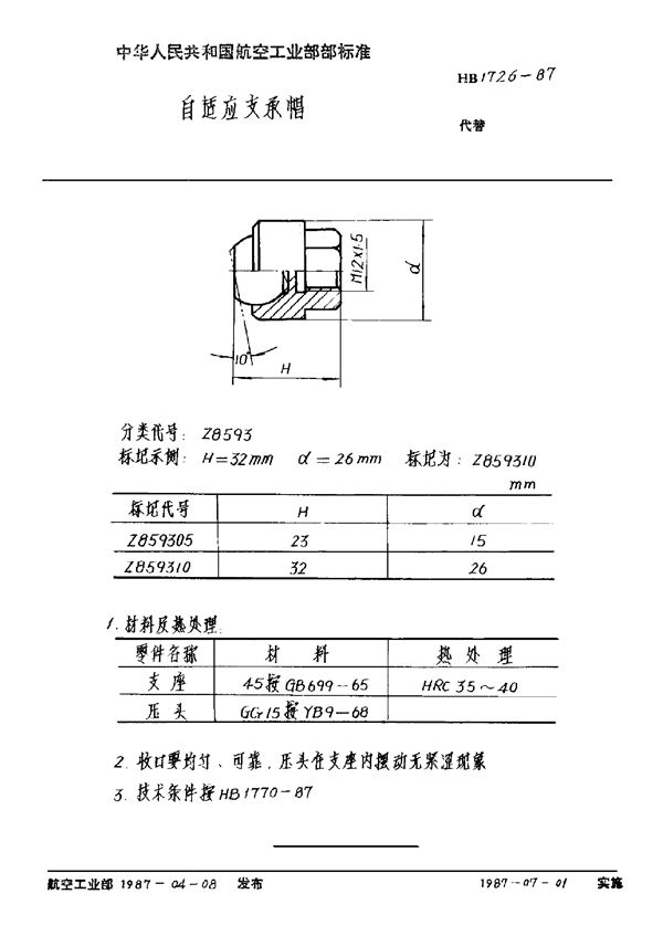 HB 1726-1987 自适应支承帽