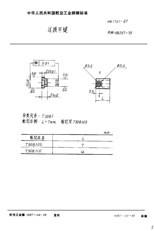 HB 1731-1987 过渡平键