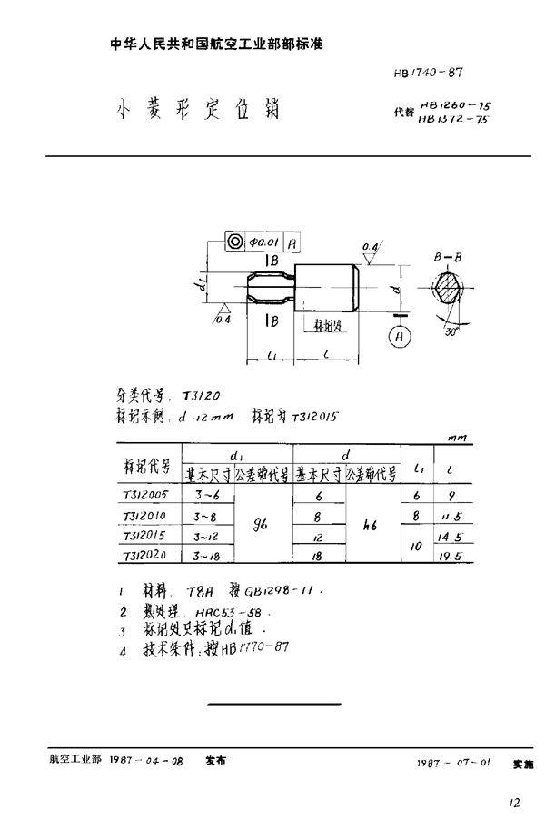 HB 1740-1987 小菱形定位销