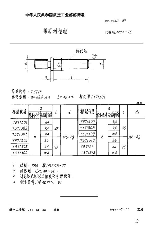 HB 1747-1987 带肩对位轴