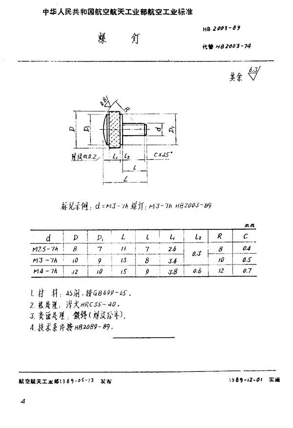 HB 2003-1989 螺钉