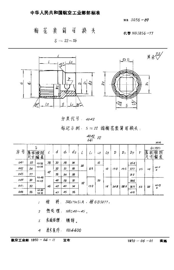 HB 3056-1989 梅花套筒可换头 S=22～36