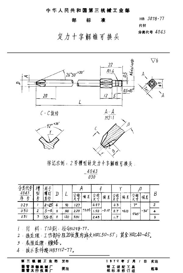 HB 3078-1977 定力十字解锥可换头