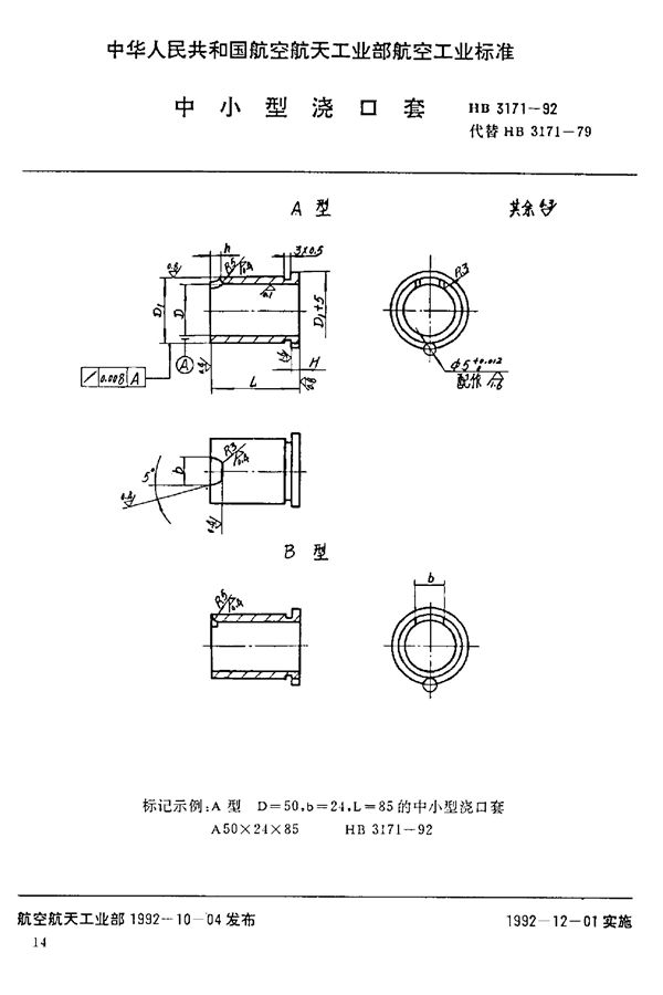 HB 3171-1992 中小型浇口套