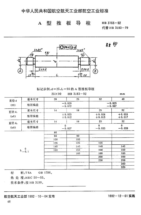 HB 3183-1992 A型推板导柱