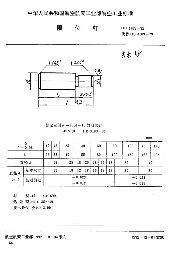 HB 3189-1992 限位钉