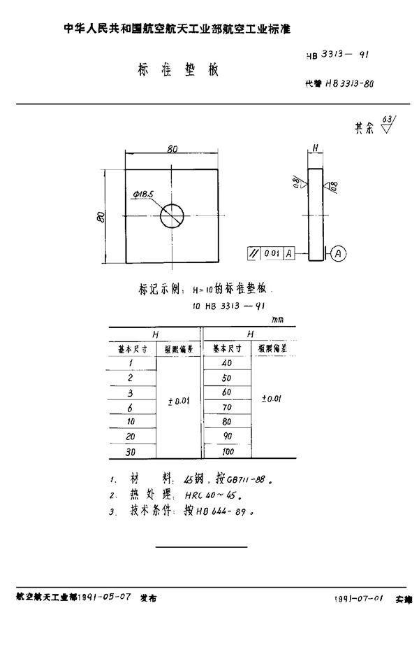 HB 3313-1991 标准垫板