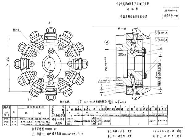 HB 3340-1981 4-1/2＂弧齿锥齿轮单面盘铣刀