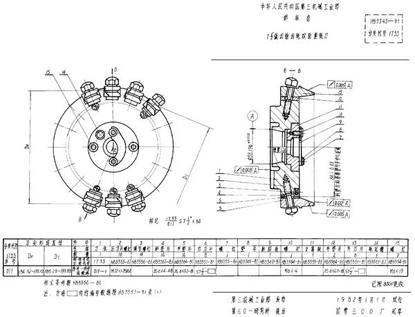 HB 3343-1981 7-1/2＂弧齿锥齿轮双面盘铣刀