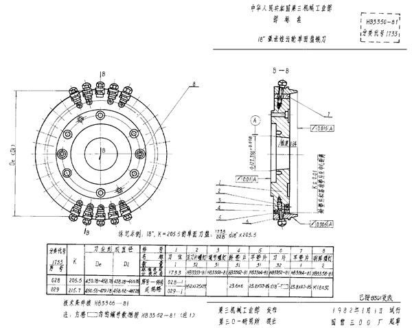 HB 3350-1981 18 弧齿锥齿轮单面盘铣刀