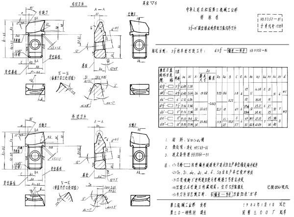 HB 3352-1981 3-1/2～18"弧齿锥齿轮单面刀盘内外刀片(试行)