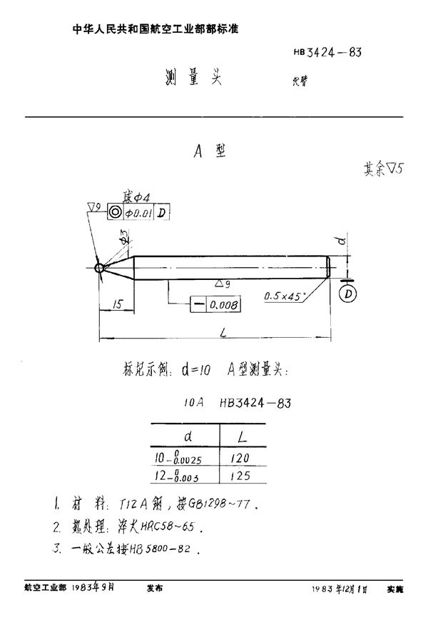 HB 3424-1983 测量头