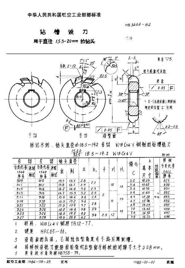 HB 3444-1984 钻槽铣刀 用于直径13.3～20mm的钻头