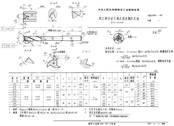 HB 3484-1985 加工铝合金不通孔用直柄扩孔钻 d＝5～9.5mm