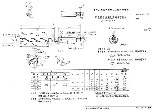 HB 3487-1985 加工铝合金通孔用锥柄扩孔钻 d＝10～32mm